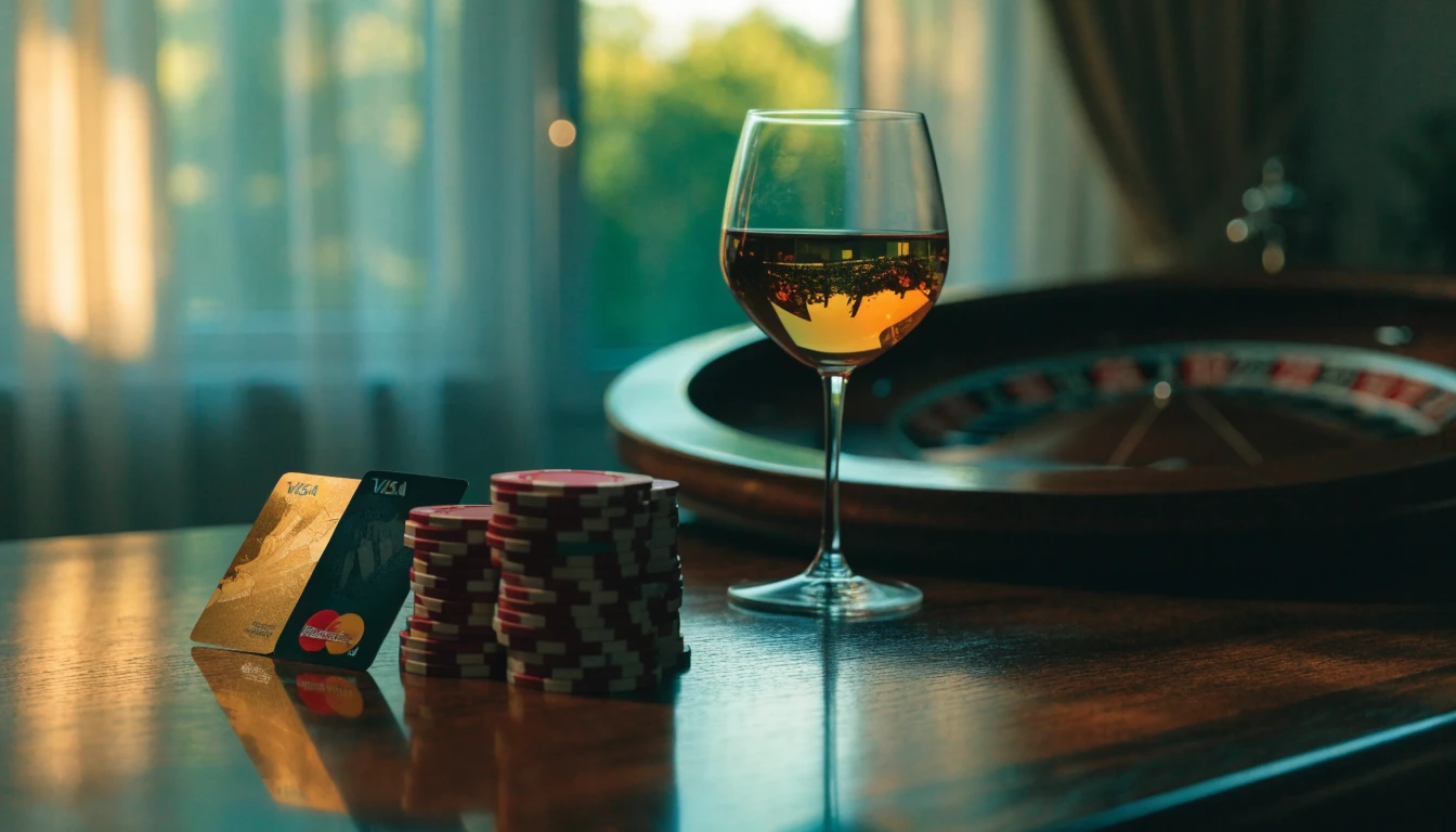 Tarjetas de crédito y fichas de casino sobre mesa elegante española