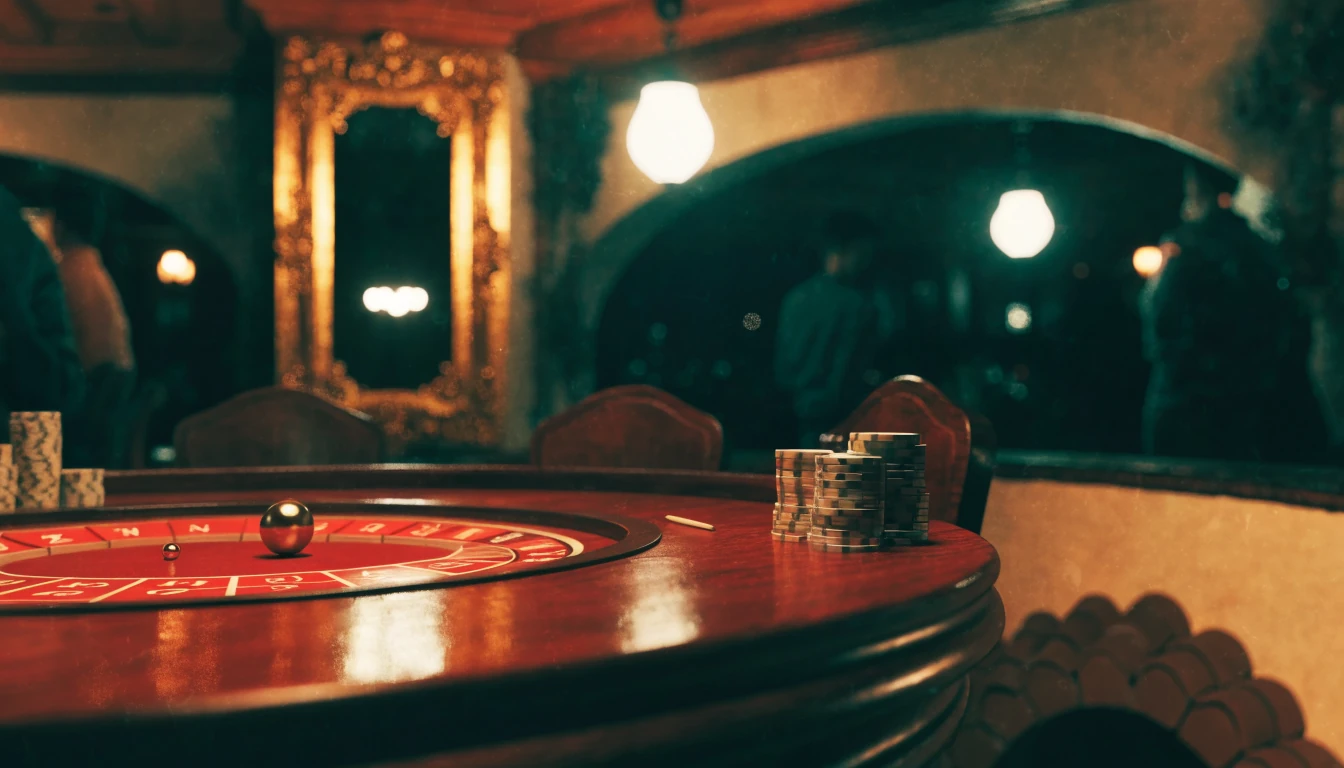 Mesa de ruleta en salón de casino español con fichas y luz cálida